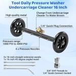 Tool Daily Undercarriage Pressure Washer Attachment 16 Inch, Dual-Function Undercarriage Cleaner for Power Washer and Garden Hose, Under Car Wash Water Broom with 3 Pieces Extension Wand, 4000 PSI