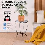 Round Side Table, Indoor Outdoor Small Side Table, Weather Resistant Black Metal Side Table for Livingroom Patio Balcony Yard Porch Garden, 14” Diameter and 17” H Patio Accent Table Plant Stand