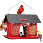 Kingsyard Bird Feeder for Outdoors Hanging, Dual-Use Metal Mesh Wild Bird Feeders with Seed Tray & Weatherproof Roof, 3 lbs Large Capacity, Red