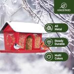 Kingsyard Bird Feeder for Outdoors Hanging, Dual-Use Metal Mesh Wild Bird Feeders with Seed Tray & Weatherproof Roof, 3 lbs Large Capacity, Red