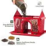 Kingsyard Bird Feeder for Outdoors Hanging, Dual-Use Metal Mesh Wild Bird Feeders with Seed Tray & Weatherproof Roof, 3 lbs Large Capacity, Red
