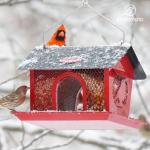 Kingsyard Bird Feeder for Outdoors Hanging, Dual-Use Metal Mesh Wild Bird Feeders with Seed Tray & Weatherproof Roof, 3 lbs Large Capacity, Red