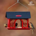 Kingsyard Bird Feeder for Outdoors Hanging, Dual-Use Metal Mesh Wild Bird Feeders with Seed Tray & Weatherproof Roof, 3 lbs Large Capacity, Red