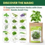 Herb Seeds 15-Pack – 4,500+ Non-GMO Heirloom Seeds for Planting – Indoor & Outdoor Herb Garden Kit with Basil, Cilantro, Rosemary, Thyme, Dill, Sage – Medicinal & Culinary Herb Seeds Variety Pack