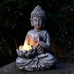 Yiosax Solar Buddha Statue - Outdoor Zen Sculpture With Flickering LED Lotus Light - Waterproof Garden Decor Gift - 11.81 Inch
