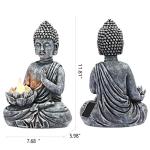 Yiosax Solar Buddha Statue - Outdoor Zen Sculpture With Flickering LED Lotus Light - Waterproof Garden Decor Gift - 11.81 Inch