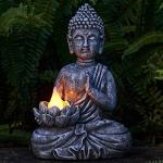 Yiosax Solar Buddha Statue - Outdoor Zen Sculpture With Flickering LED Lotus Light - Waterproof Garden Decor Gift - 11.81 Inch