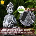 Yiosax Solar Buddha Statue - Outdoor Zen Sculpture With Flickering LED Lotus Light - Waterproof Garden Decor Gift - 11.81 Inch