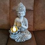 Yiosax Solar Buddha Statue - Outdoor Zen Sculpture With Flickering LED Lotus Light - Waterproof Garden Decor Gift - 11.81 Inch