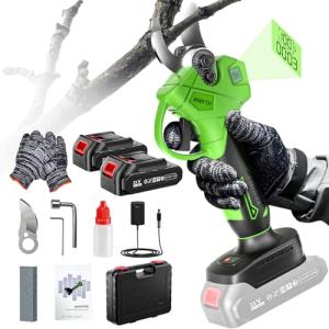Newly Upgraded Cordless Pruning Shear, 1.4'' Cutting Diameter Electric Pruning Shears Cordless for Gardening with Brushless Motor, 2 Batteries,LCD Display,SK7 Carbon Steel Blades