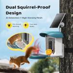 Bird Feeder with Camera 5MP Live Video, Solar Powered Smart AI Identify Birds Species, 2.4G WiFi Camera with Squirrel-Proof, 2-in-1 Bird Bath, Instant Arrival Alerts, Ideal Gifts for Birdlovers