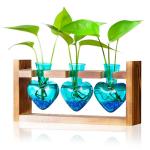 Nacome Plant Terrarium Propagation Stations: Christmas Gifts for Plant Lovers Women Mom Wife - Wooden Stand Tabletop Planter 3 Bulb Glass Vase Heart Shaped for Hydroponics Indoor Home Office Decor
