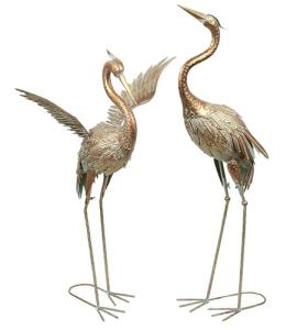 Gold Metal Crane Garden Statues - Set of 2