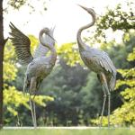 Gold Metal Crane Garden Statues - Set of 2