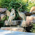Gold Metal Crane Garden Statues - Set of 2