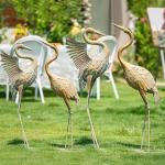 Gold Metal Crane Garden Statues - Set of 2