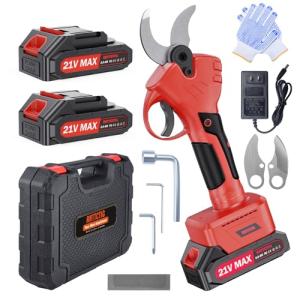 Electric Pruning Shears, 40mm 1.6" Cutting Diameter Cordless Power Pruner for Gardening with 2Pcs 2000mAh Rechargeable Batteries & Replacement Blades Set, Tree Pruner Branch Cutter(Red)