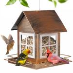 IWNTWY Bird Feeders, Heavy Duty Metal Bird Feeder for Outdoors Hanging, Weatherproof Large Capacity Wild Birdfeeder for Outside Garden Yard, Country House Shape