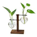 XXXFLOWER Plant Terrarium Wooden Stand, Hydroponic Planter Bulb Glass Metal Swivel Holder Retro Air Plants Water Plants for Home Office Decoration,Gifts for Plant Lover Wife Mom- 2 Love Bulb Vase