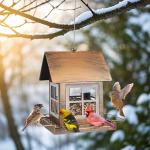 IWNTWY Bird Feeders, Heavy Duty Metal Bird Feeder for Outdoors Hanging, Weatherproof Large Capacity Wild Birdfeeder for Outside Garden Yard, Country House Shape