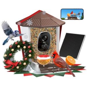 wansview Bird Feeder with Camera-Smart Bird Feeders for Outdoors Solar Powered, Birdhouse with Cam & Instant Alert, 2K Live Video, AI Identify Species, Ideal Gift for Tech Lovers, F1, Brown, 2.4G WiFi