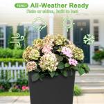 FENCY Set of 2 Tall Planters for Outdoor Plants, 24 Inch Large Tapered Pots with Drainage Trays, Weather-Resistant Plastic Plant Containers for Patio, Porch, Garden, Front Door Decor,Black