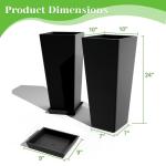 FENCY Set of 2 Tall Planters for Outdoor Plants, 24 Inch Large Tapered Pots with Drainage Trays, Weather-Resistant Plastic Plant Containers for Patio, Porch, Garden, Front Door Decor,Black