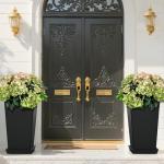 FENCY Set of 2 Tall Planters for Outdoor Plants, 24 Inch Large Tapered Pots with Drainage Trays, Weather-Resistant Plastic Plant Containers for Patio, Porch, Garden, Front Door Decor,Black