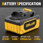 ZEGJAW 20V 1-Pack 4.0Ah Lithium Battery for Garden Cordless Power Tools(Snow Shovel for B0FDWWP7NH,B0FDW34739)