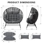 IRONCK 2 Person Egg Chair Outdoor Indoor, Oversized Double Wicker Lounge Chair, Thickened Padded Cushions and Headrests, 680Lbs Egg Loveseat for Patio, Balcony, Living Room, Porch, Gray