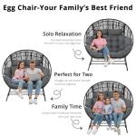 IRONCK 2 Person Egg Chair Outdoor Indoor, Oversized Double Wicker Lounge Chair, Thickened Padded Cushions and Headrests, 680Lbs Egg Loveseat for Patio, Balcony, Living Room, Porch, Gray