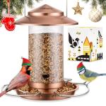 iBorn Bird Feeder Metal Squirrel Chew-Proof Bird Feeders for Outdoors Hanging Outside for Cardinal, Holds 1.5LB Seed with 3 Perchs, Brushed Copper (Seed is not Included)