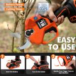 VOTREK Electric Pruning Shears Cordless, [1.6'' Cutting Diameter] Professional Battery Powered Pruner, Garden Scissors for Tree Trimming Branch Cutter [SK5 Blades] [Brushless Motor] [LCD Display]