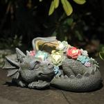 Garden Dragon Statue Outdoor Decor, Coiled Sleeping Dragon Figurine with Solar Light Succulent, Waterproof Resin Garden Sculpture for Outside Lawn Patio Yard Ornament Gifts