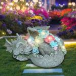 Garden Dragon Statue Outdoor Decor, Coiled Sleeping Dragon Figurine with Solar Light Succulent, Waterproof Resin Garden Sculpture for Outside Lawn Patio Yard Ornament Gifts