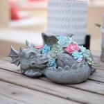 Garden Dragon Statue Outdoor Decor, Coiled Sleeping Dragon Figurine with Solar Light Succulent, Waterproof Resin Garden Sculpture for Outside Lawn Patio Yard Ornament Gifts
