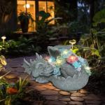 Garden Dragon Statue Outdoor Decor, Coiled Sleeping Dragon Figurine with Solar Light Succulent, Waterproof Resin Garden Sculpture for Outside Lawn Patio Yard Ornament Gifts