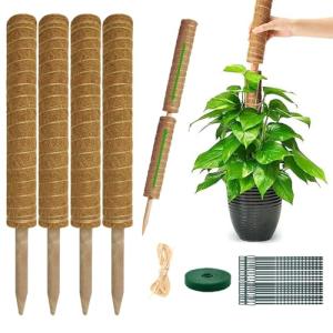 Moss Pole Monstera Plant Support: 4 Pack 16 inch Stackable Coco Coir Moss Totem Stake Tall Plants Rod Stand Grow Stick Moss Holder for House Live Plant,Indoor Climbing Potted,Vine,Pothos,Philodendron