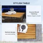 Outsunny 7 Piece Wicker Patio Furniture Set, Modular Outdoor Sectional with Thickened Cushions, Rattan Outdoor Furniture Conversation Set with Slatted Acacia Wood Table for Backyard, Brown/Dark Blue