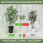 Wrbtn Realistic Artificial Indoor Plant Tree - Tall Fake Dracaena Potted Plant for Home Office Decor, Living Room & Bedroom - Lifelike Faux Plant Tree with Pot-Palm Tree (Black, 6FT)