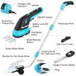 DURATECH Cordless Hedge Trimmer, 3.6V 3-in-1 Handheld Electric Grass Trimmer & Hedge Shears with 50" Wheeled Extension Pole, USB Type-C Cable and Built-in Li-ion Battery, for Garden, Yard and Lawn