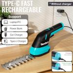 DURATECH Cordless Hedge Trimmer, 3.6V 3-in-1 Handheld Electric Grass Trimmer & Hedge Shears with 50" Wheeled Extension Pole, USB Type-C Cable and Built-in Li-ion Battery, for Garden, Yard and Lawn