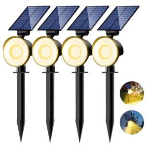 nipify 4 Pack Solar Lights Outdoor Waterproof, 53 LED Solar Spot Lights with 3 Modes Landscape Spotlights for Outside Garden Yard Trees, Warm White