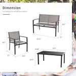 Shintenchi 4 Pieces Patio Furniture Set All Weather Textile Fabric Outdoor Conversation Set, with Glass Coffee Table, Loveseat, 2 Single Chairs for Home, Garden, Lawn, Porch（Light Brown）