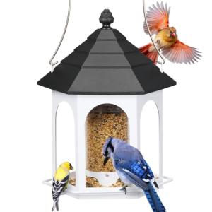 Kingsyard Metal Bird Feeder for Outdoors Hanging, 3 lbs Seed Feeder, Wild Bird Feeders for Garden Cardinal Finch Bluebird, Easy to Fill & Clean, White