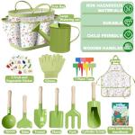 Kids Gardening Set 14Pcs Gardening Tools for Kids with Tote Bag,Watering Can, Shovel, Apron, Garden Book and More Educational STEM Learning Outdoor for Toddlers Boys Girls (Green-1)