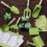Kids Gardening Set 14Pcs Gardening Tools for Kids with Tote Bag,Watering Can, Shovel, Apron, Garden Book and More Educational STEM Learning Outdoor for Toddlers Boys Girls (Green-1)