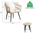 PORWEY 3 Piece Patio Bistro Set, Outdoor Wicker Apartment Balcony Furniture Sets, Rattan Table and Chairs Set of 2 for Porch Backyard Lawn Poolside Deck, Beige