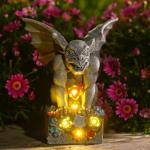Philodwell Gothic Gargoyle Garden Statues: Outdoor Sculptures with Succulent Lights Decor for Patio Lawn Yard Art - Gifts for Mom Grandma