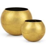 Oairse Round Gold Metal Flower Pots - 2 PCS Galvanized Planters with Drainage Hole Farmhouse Rustic Garden Rustproof Vintage Metal Plant Pot for Flowers Plant Herb Home Centerpieces Table Decorations